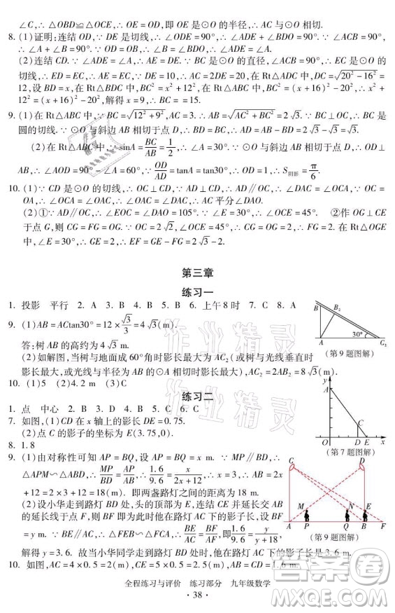 浙江人民出版社2021全程練習(xí)與評(píng)價(jià)九年級(jí)全一冊數(shù)學(xué)浙教版答案