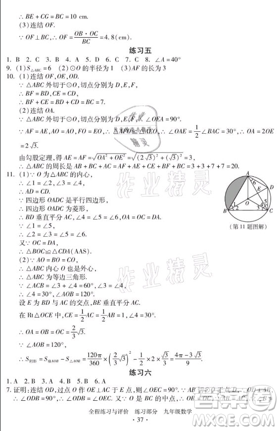 浙江人民出版社2021全程練習(xí)與評(píng)價(jià)九年級(jí)全一冊數(shù)學(xué)浙教版答案