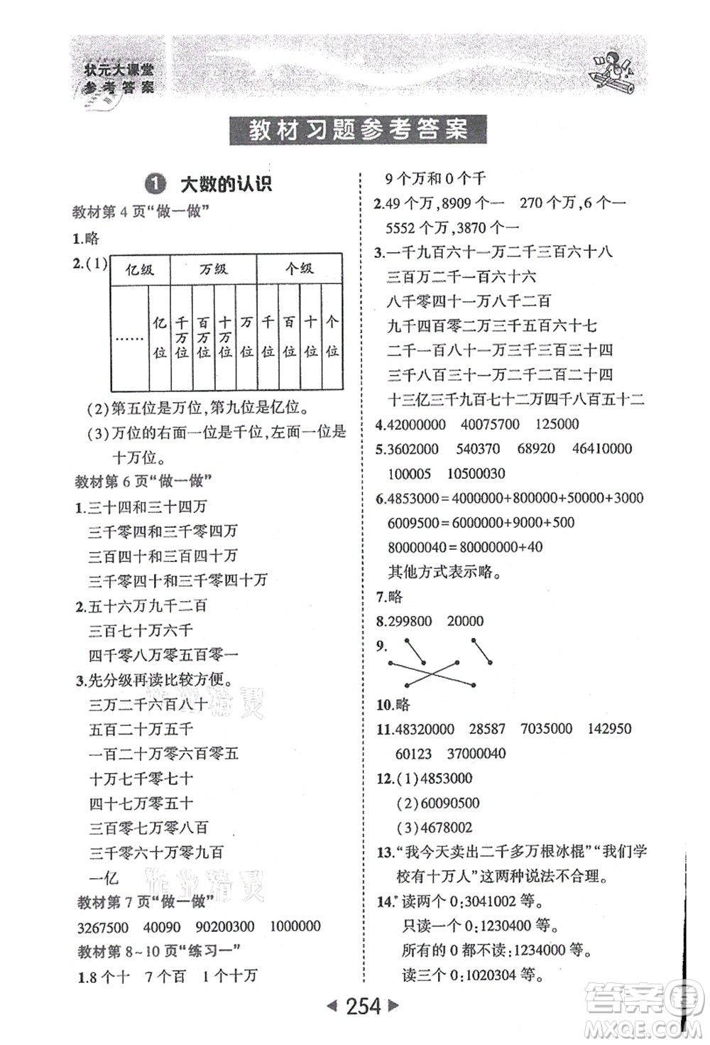 西安出版社2021狀元大課堂四年級數(shù)學(xué)上冊人教版答案