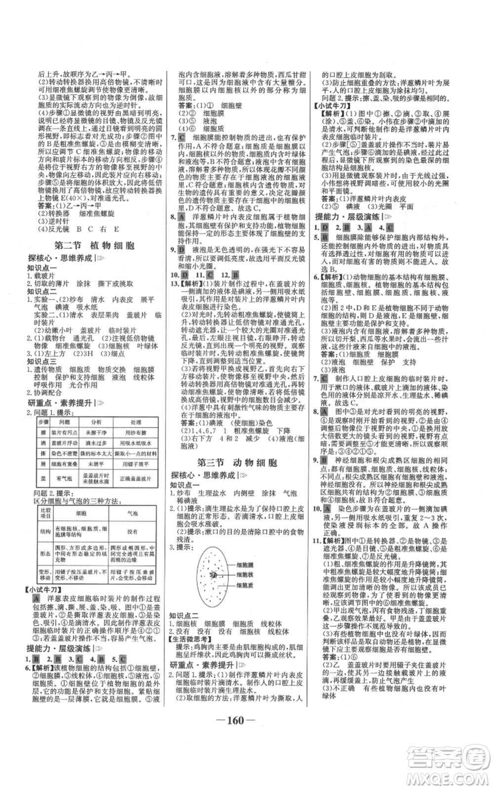 未來出版社2021世紀(jì)金榜金榜學(xué)案七年級(jí)上冊(cè)生物人教版廣東專版參考答案