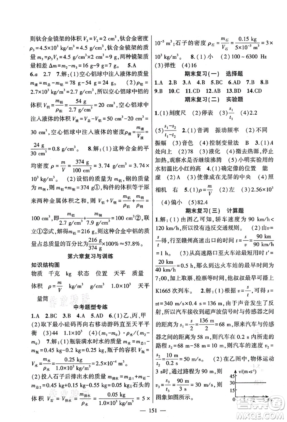 新疆青少年出版社2021原創(chuàng)新課堂八年級物理上冊人教版深圳專版答案