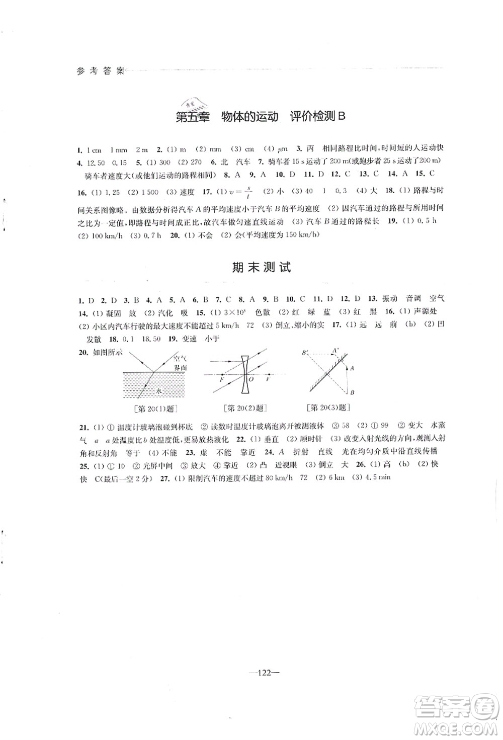 江蘇鳳凰教育出版社2021學(xué)習(xí)與評(píng)價(jià)八年級(jí)物理上冊(cè)蘇科版答案