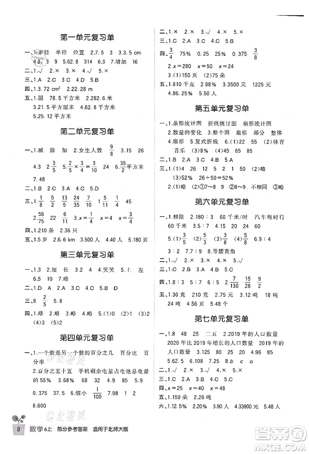 四川教育出版社2021新課標小學(xué)生學(xué)習(xí)實踐園地六年級數(shù)學(xué)上冊北師大版答案