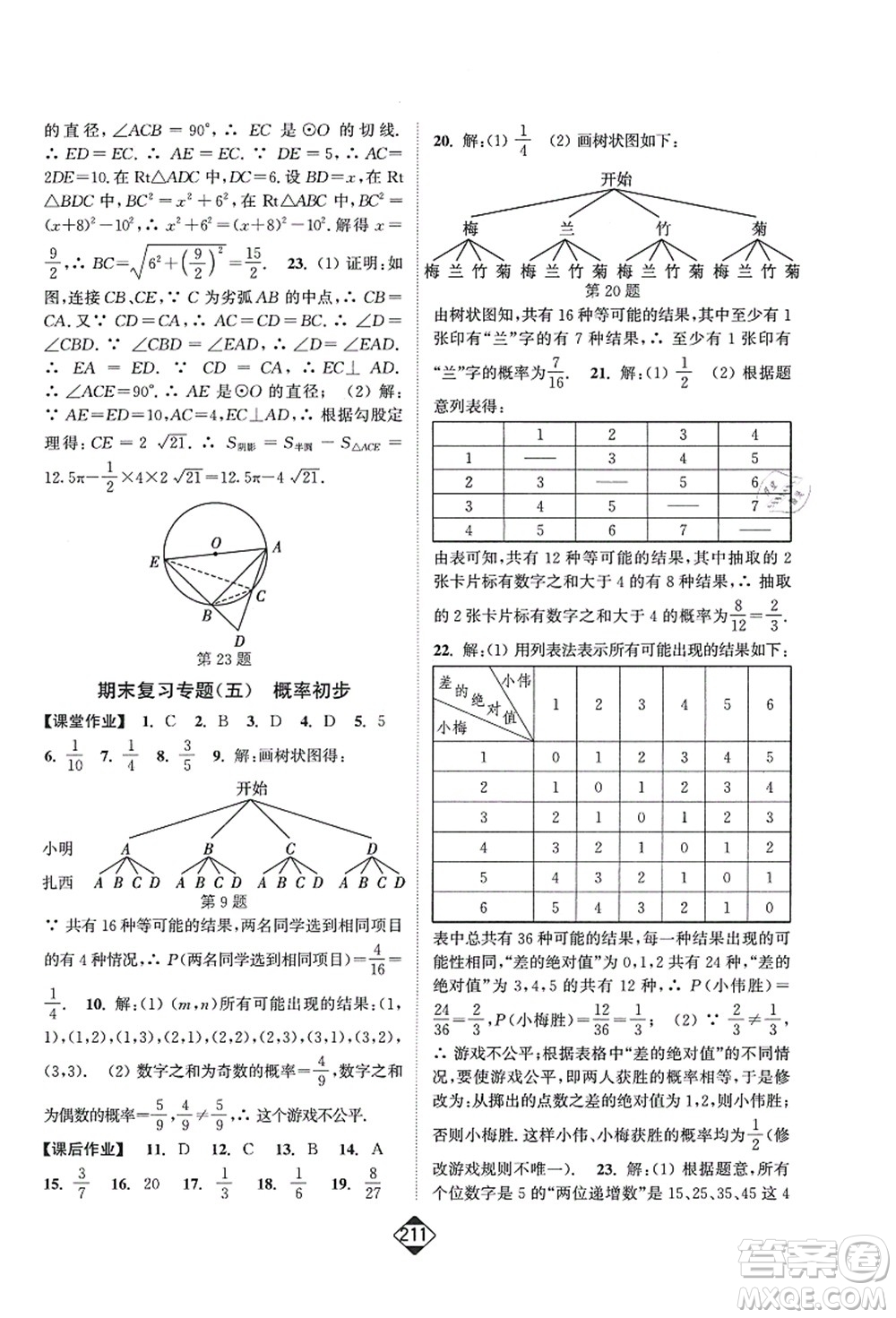 延邊大學出版社2021輕松作業(yè)本九年級數(shù)學上冊新課標人教版答案