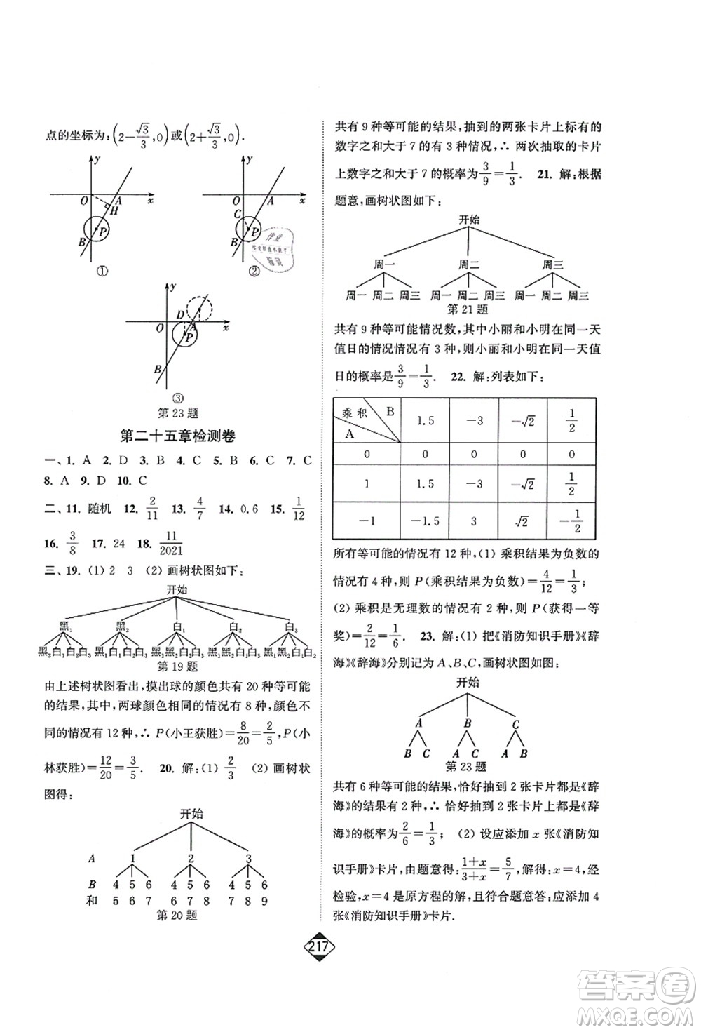 延邊大學出版社2021輕松作業(yè)本九年級數(shù)學上冊新課標人教版答案