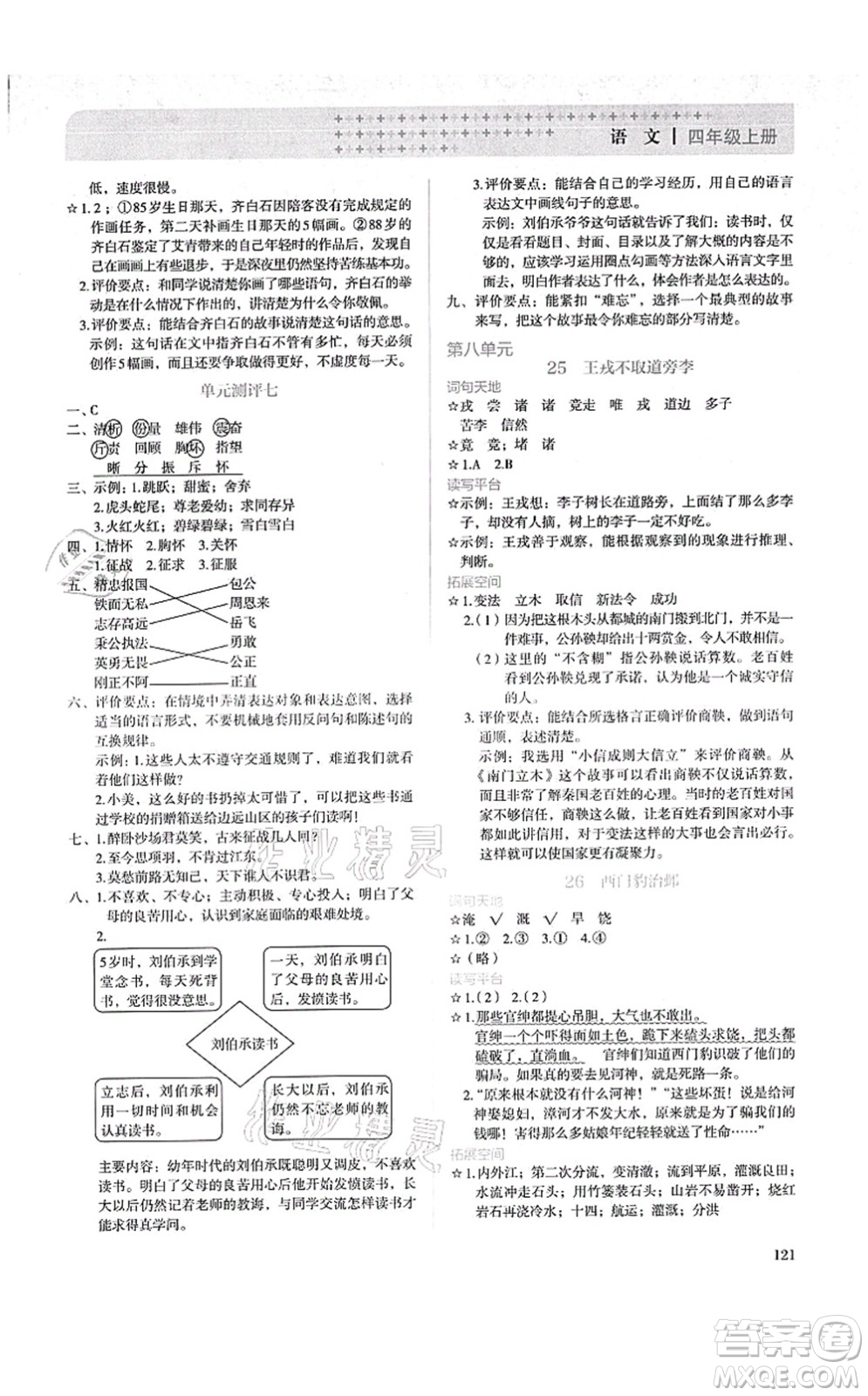 人民教育出版社2021同步解析與測(cè)評(píng)四年級(jí)語(yǔ)文上冊(cè)人教版答案