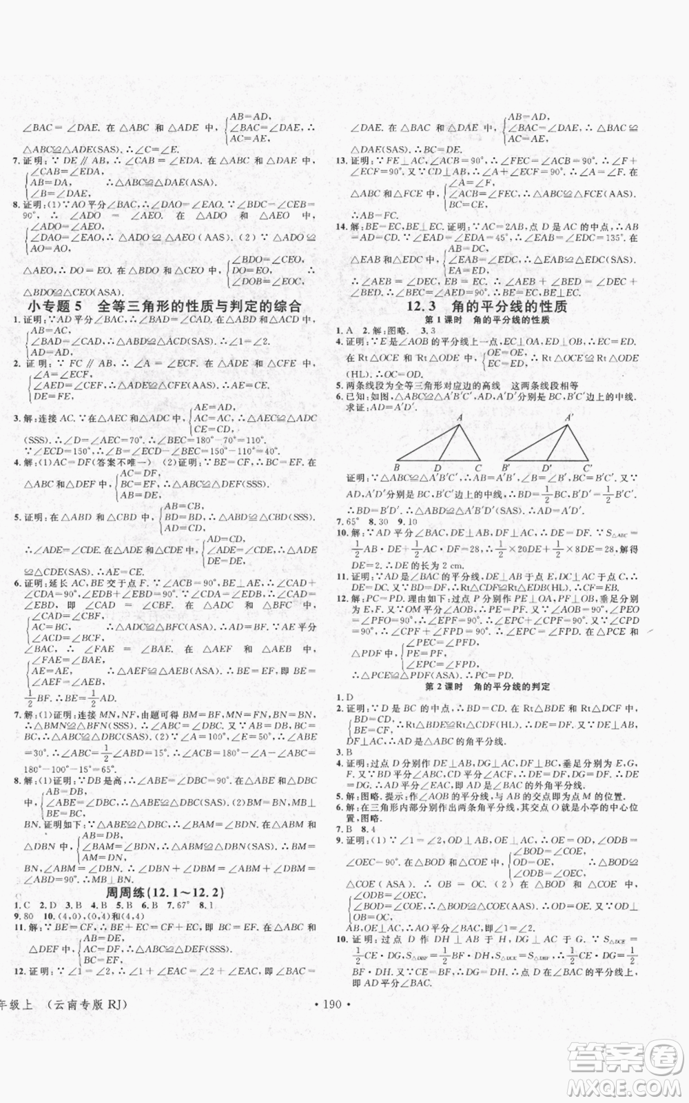 吉林教育出版社2021名校課堂滾動學(xué)習(xí)法八年級上冊數(shù)學(xué)人教版云南專版參考答案