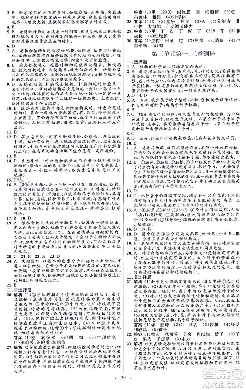 人民教育出版社2021同步解析與測(cè)評(píng)學(xué)考練七年級(jí)生物上冊(cè)人教版答案