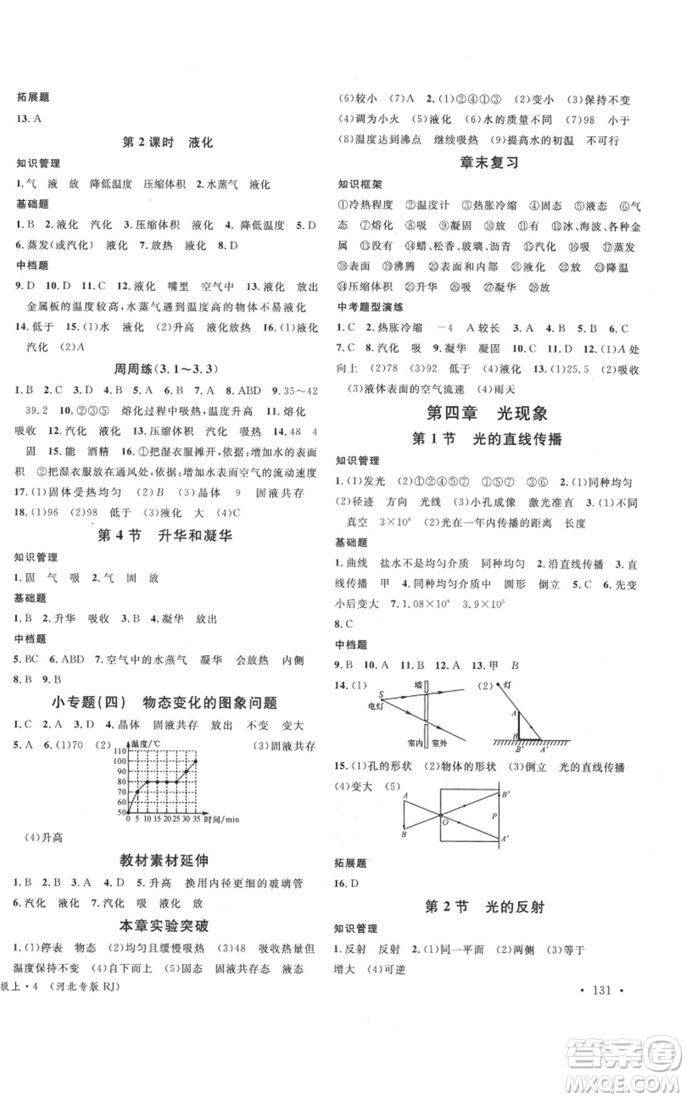 安徽師范大學(xué)出版社2021名校課堂八年級(jí)上冊(cè)物理人教版河北專版參考答案