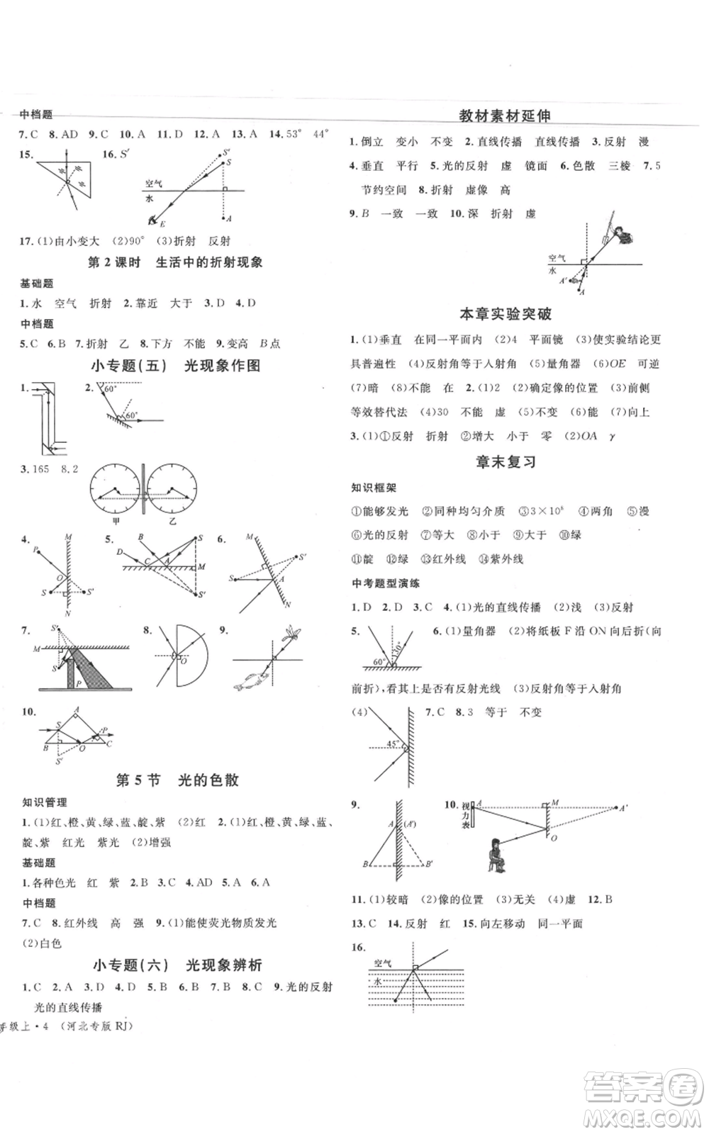 安徽師范大學(xué)出版社2021名校課堂八年級(jí)上冊(cè)物理人教版河北專版參考答案