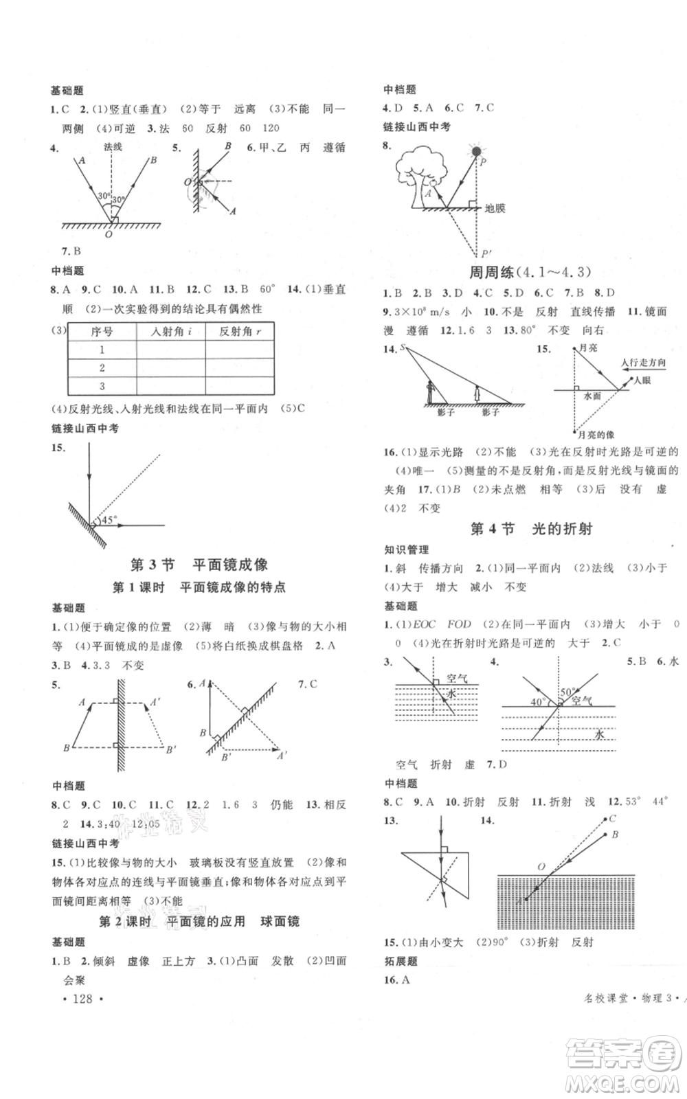 廣東經(jīng)濟(jì)出版社2021名校課堂八年級上冊物理人教版山西專版參考答案