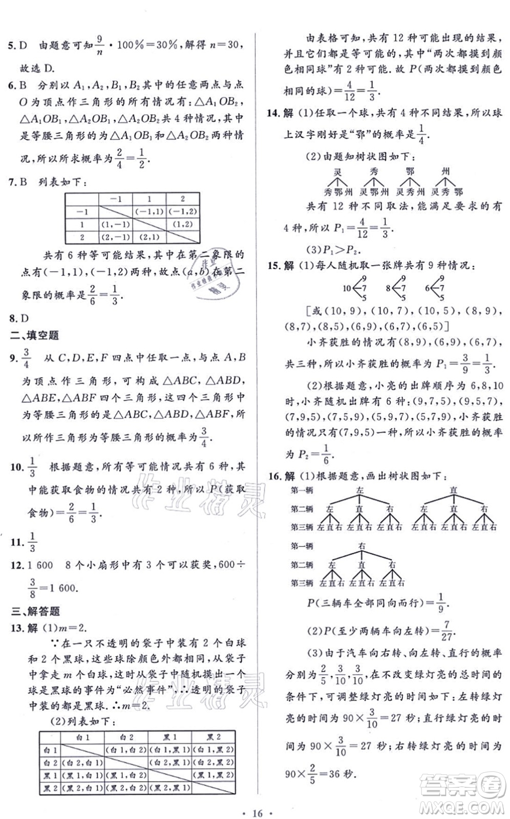 人民教育出版社2021同步解析與測(cè)評(píng)學(xué)考練九年級(jí)數(shù)學(xué)上冊(cè)人教版答案