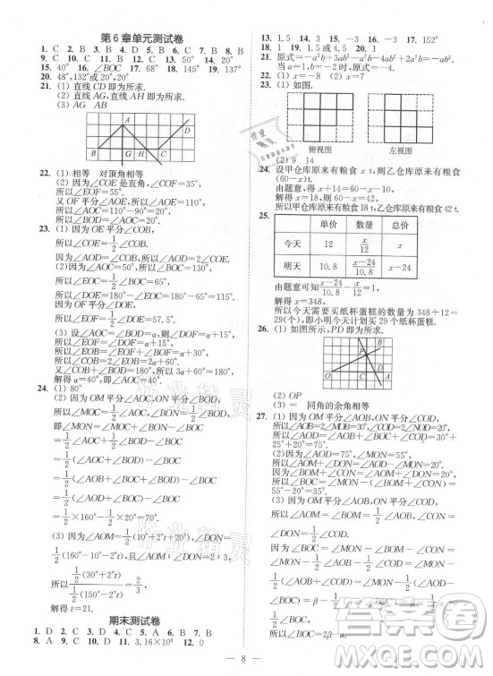 江蘇鳳凰美術(shù)出版社2021南通小題課時提優(yōu)作業(yè)本七年級數(shù)學(xué)上冊江蘇版答案