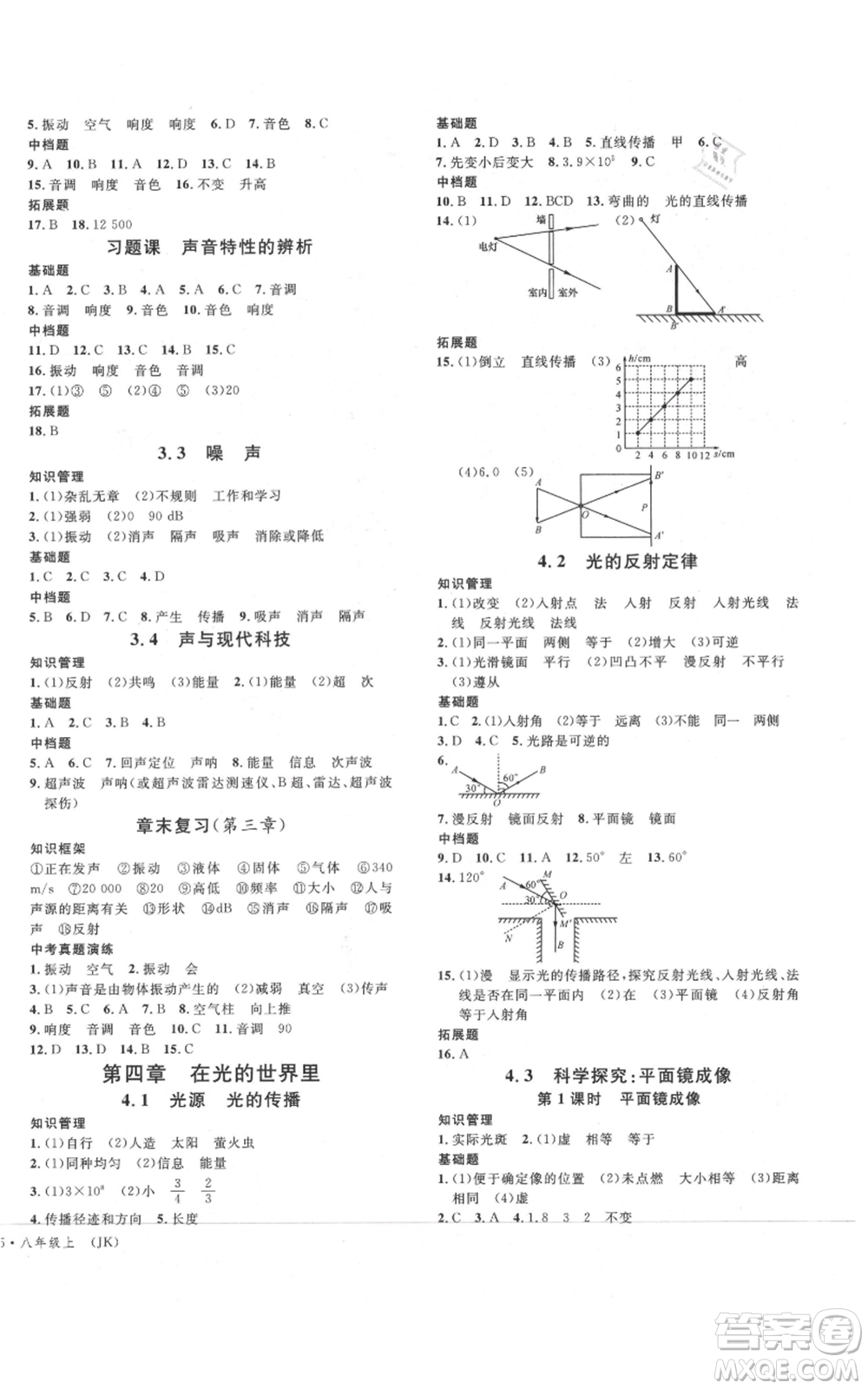 廣東經(jīng)濟(jì)出版社2021名校課堂八年級上冊物理教科版參考答案