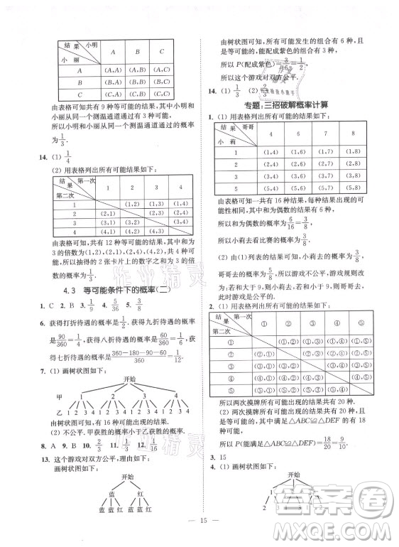 江蘇鳳凰美術(shù)出版社2021南通小題課時提優(yōu)作業(yè)本九年級數(shù)學(xué)上冊江蘇版答案