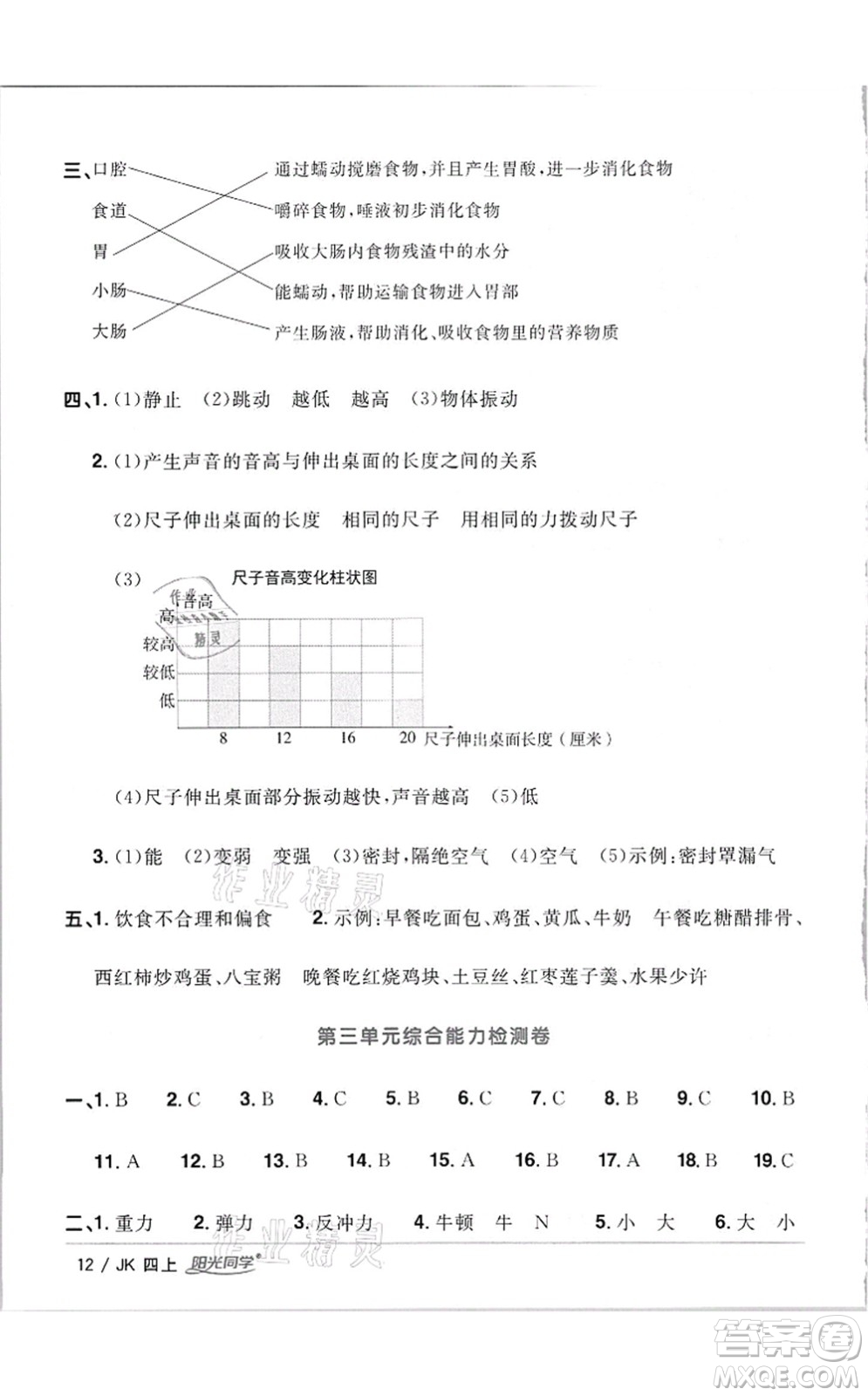 江西教育出版社2021陽光同學課時優(yōu)化作業(yè)四年級科學上冊JK教科版答案