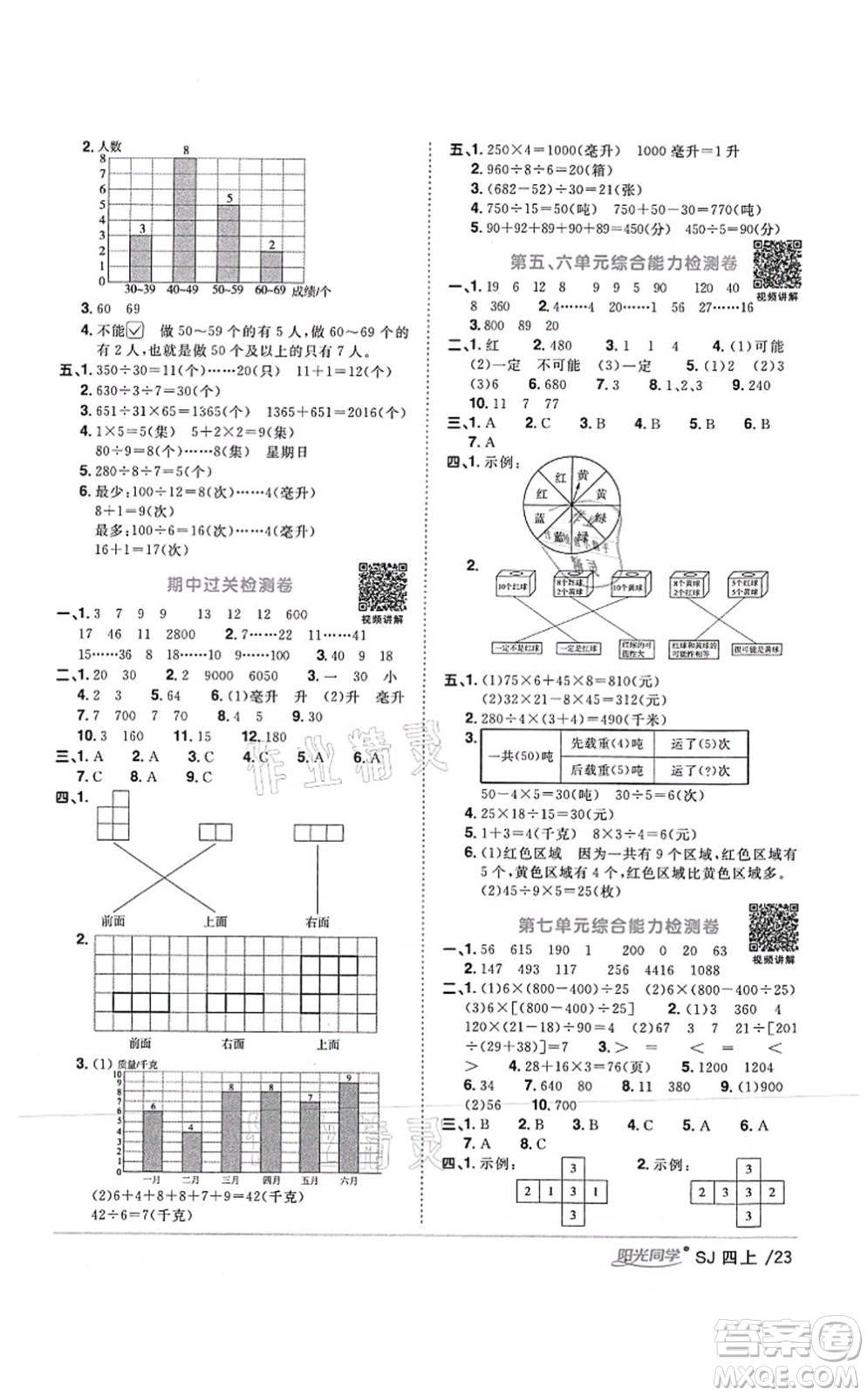 江西教育出版社2021陽光同學課時優(yōu)化作業(yè)四年級數(shù)學上冊SJ蘇教版答案