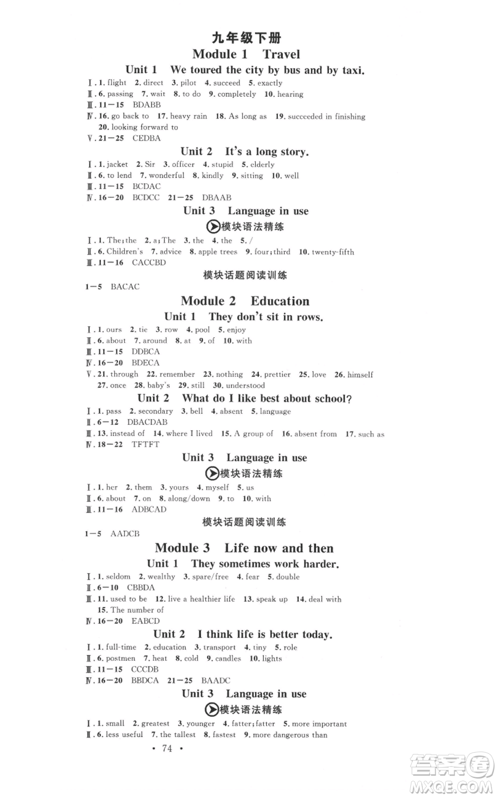 廣東經(jīng)濟(jì)出版社2021名校課堂九年級英語外研版背記本聽寫本參考答案