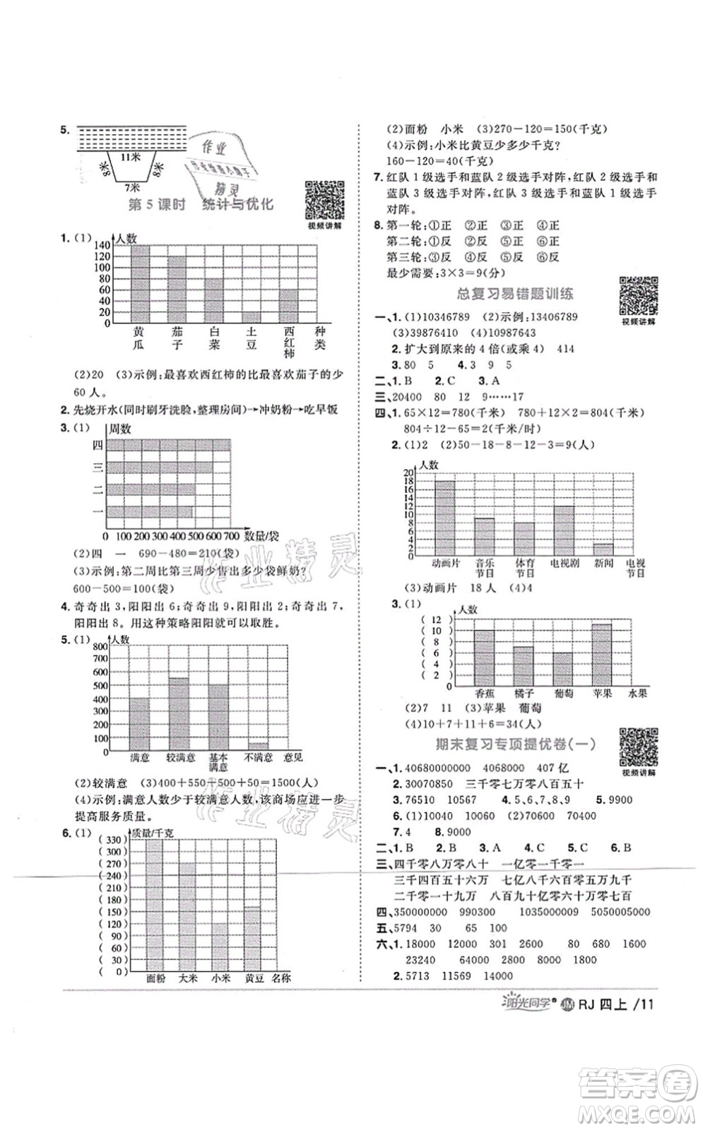 江西教育出版社2021陽光同學課時優(yōu)化作業(yè)四年級數(shù)學上冊RJ人教版江門專版答案