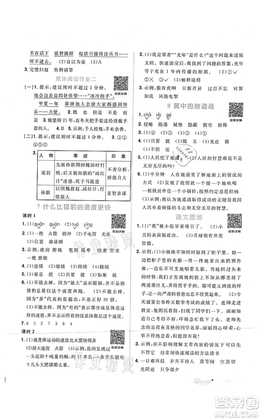 江西教育出版社2021陽光同學(xué)課時優(yōu)化作業(yè)五年級語文上冊RJ人教版菏澤專版答案