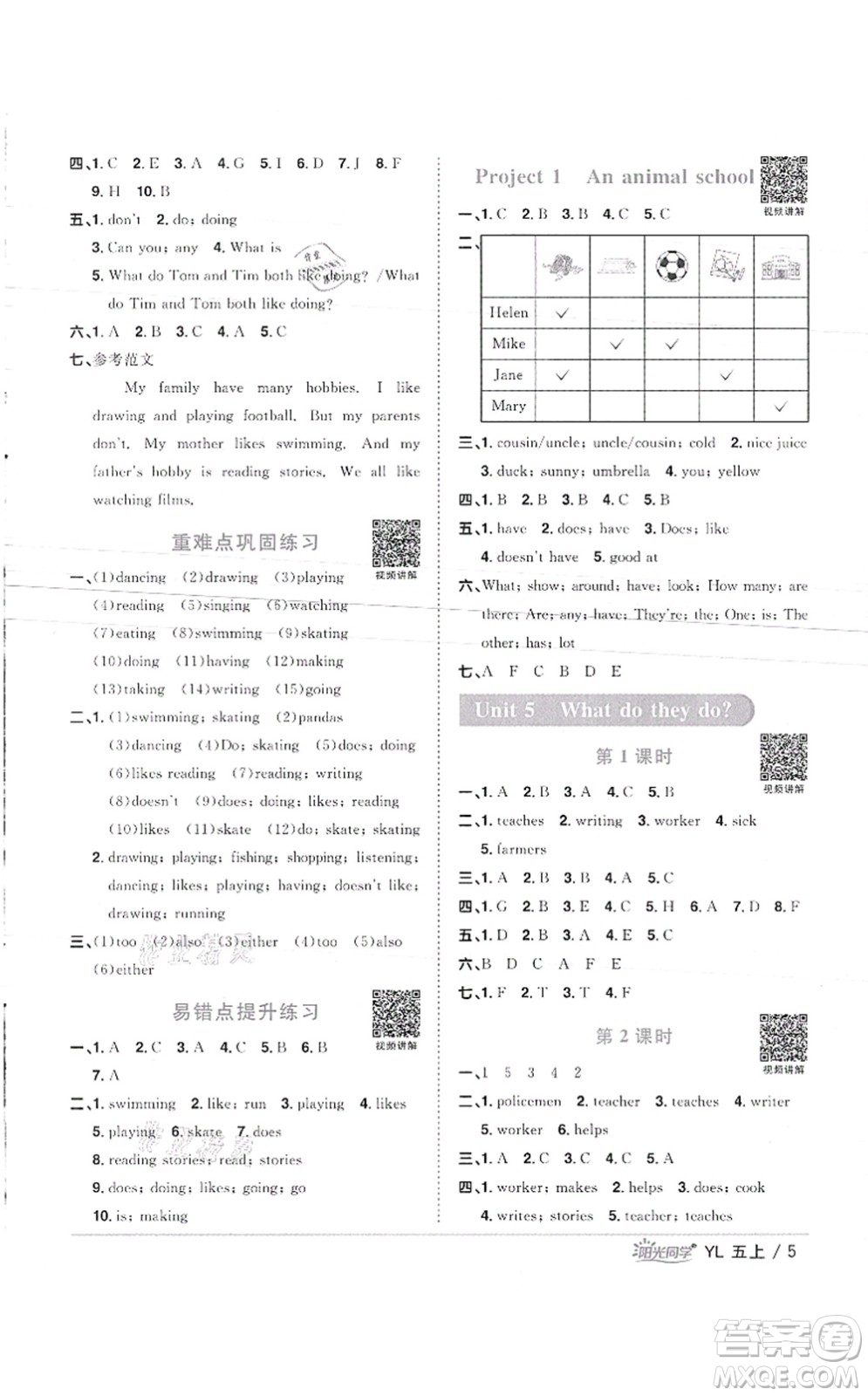 江西教育出版社2021陽光同學(xué)課時優(yōu)化作業(yè)五年級英語上冊YL譯林版徐州專版答案