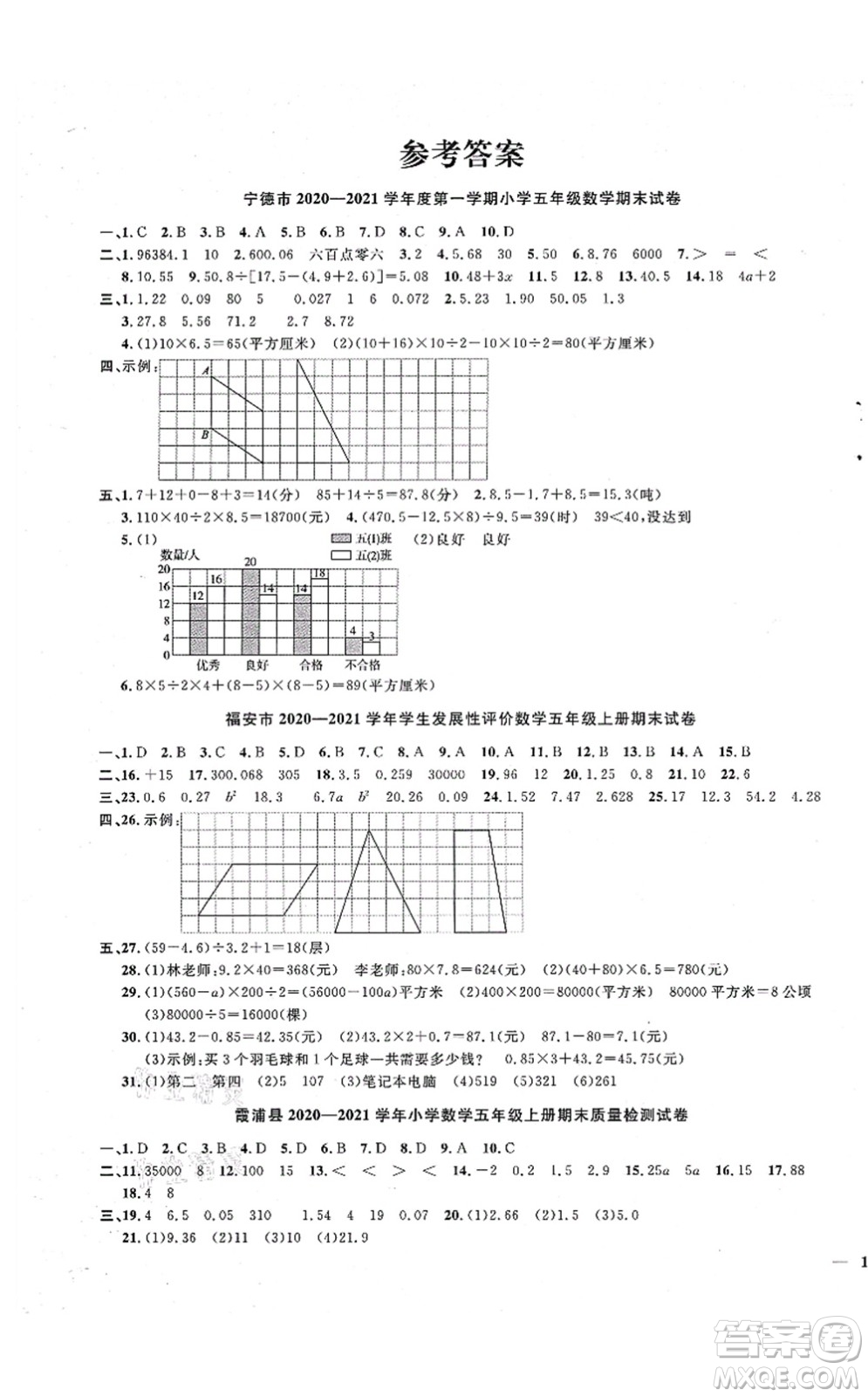 江西教育出版社2021陽光同學(xué)課時優(yōu)化作業(yè)五年級數(shù)學(xué)上冊SJ蘇教版寧德專版答案