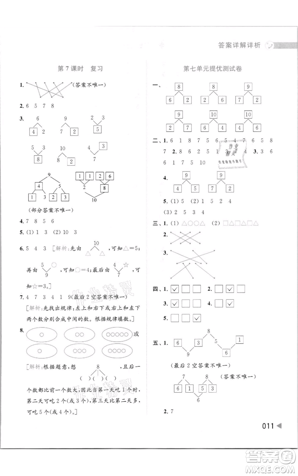 北京教育出版社2021亮點(diǎn)給力提優(yōu)班多維互動(dòng)空間一年級(jí)上冊(cè)數(shù)學(xué)蘇教版參考答案