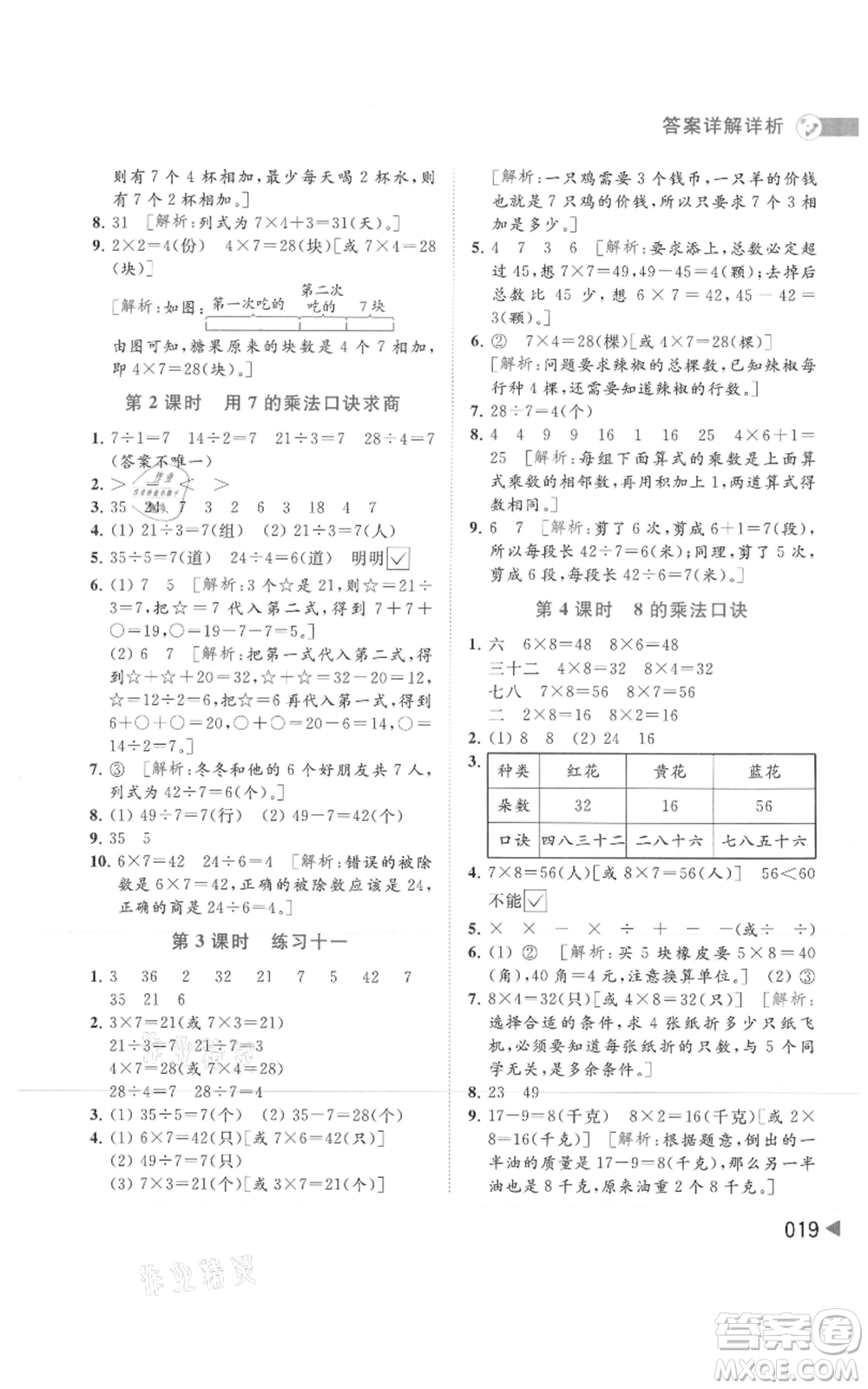 北京教育出版社2021亮點給力提優(yōu)班多維互動空間二年級上冊數(shù)學蘇教版參考答案