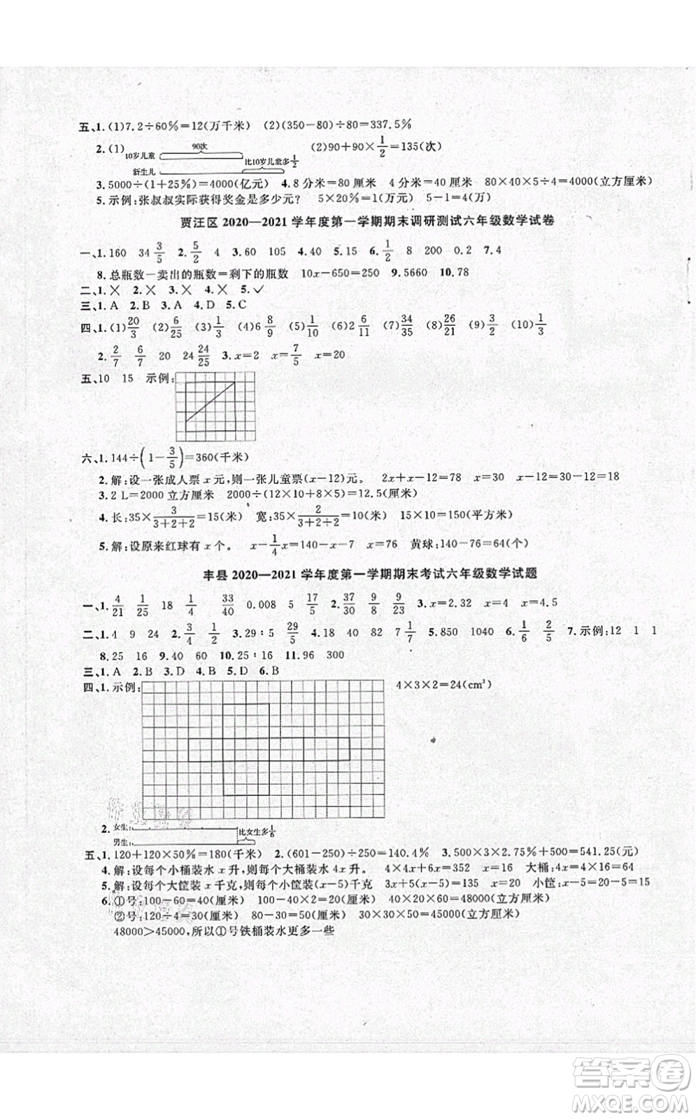 江西教育出版社2021陽光同學(xué)課時優(yōu)化作業(yè)六年級數(shù)學(xué)上冊SJ蘇教版徐州專版答案