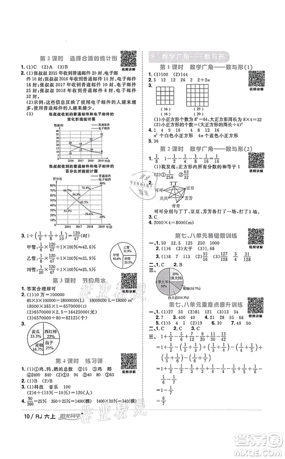 江西教育出版社2021陽光同學課時優(yōu)化作業(yè)六年級數學上冊RJ人教版湖北專版答案