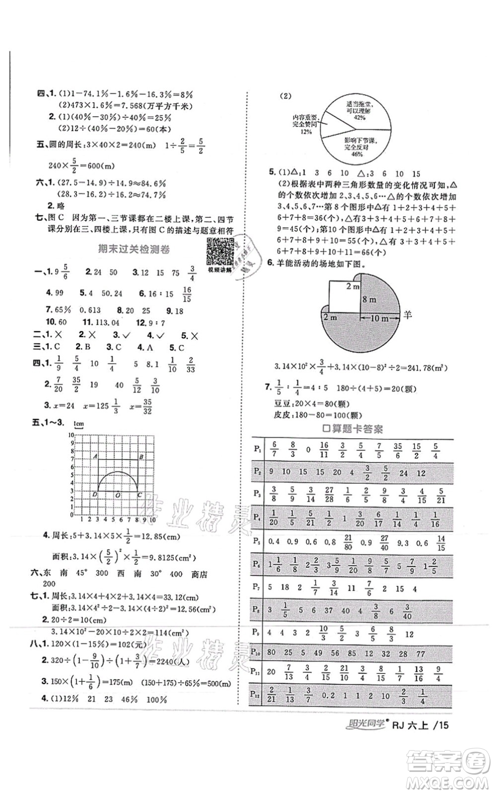 江西教育出版社2021陽光同學課時優(yōu)化作業(yè)六年級數學上冊RJ人教版湖北專版答案