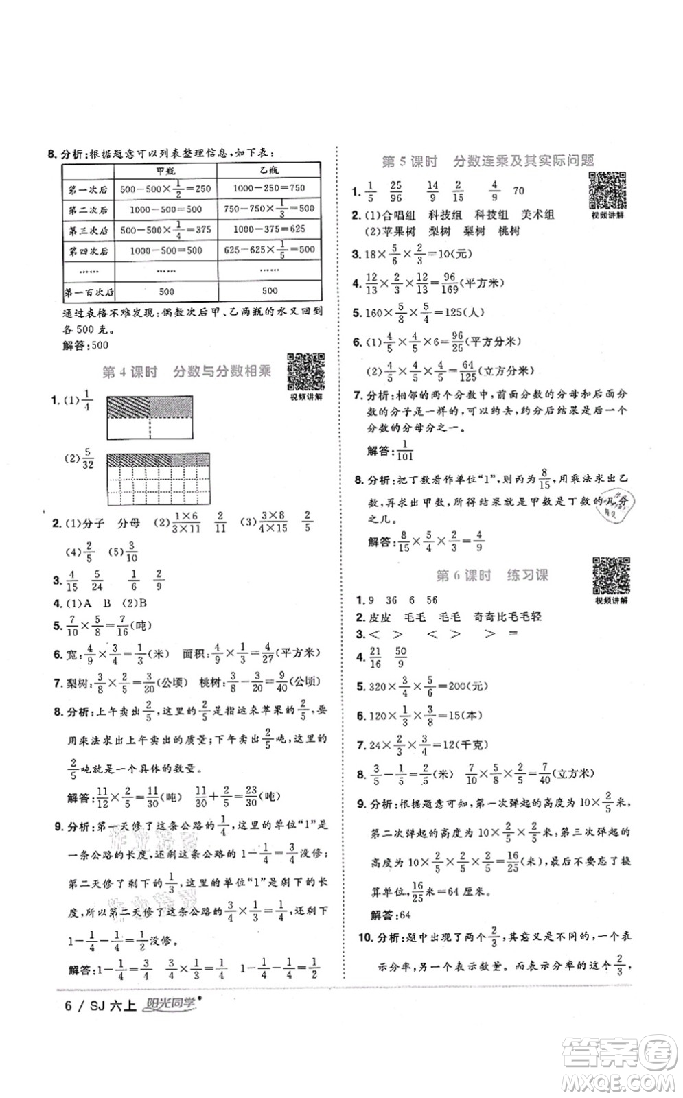 江西教育出版社2021陽光同學課時優(yōu)化作業(yè)六年級數(shù)學上冊SJ蘇教版淮宿連專版答案