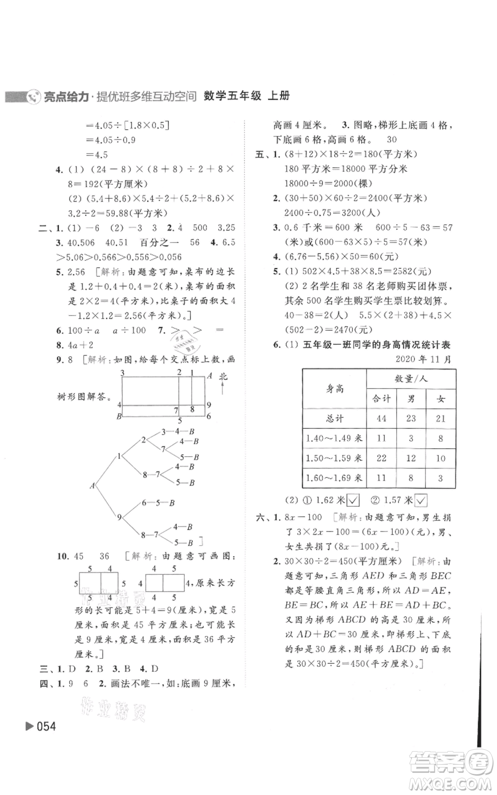 北京教育出版社2021亮點給力提優(yōu)班多維互動空間五年級上冊數(shù)學蘇教版參考答案