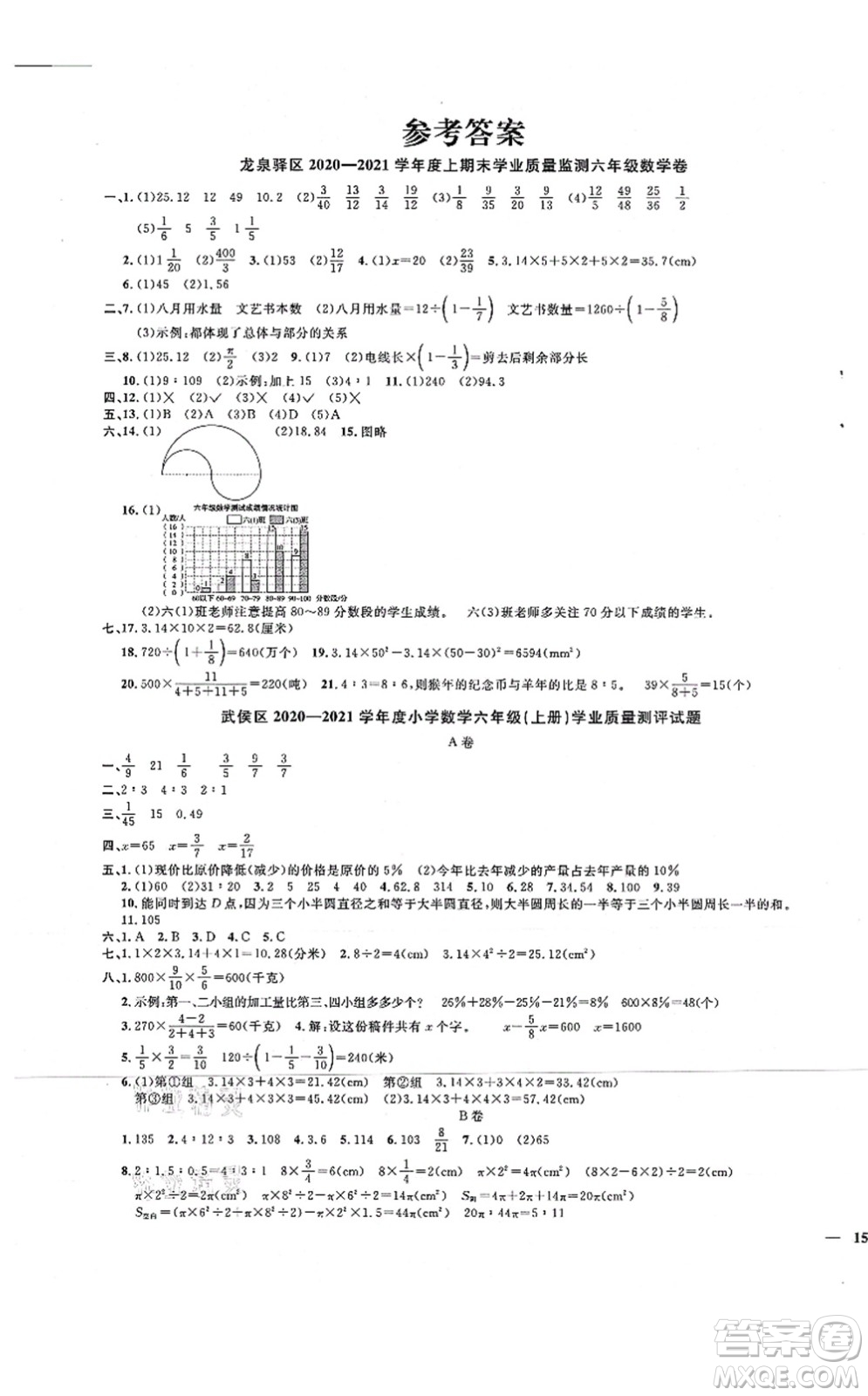 江西教育出版社2021陽光同學(xué)課時優(yōu)化作業(yè)六年級數(shù)學(xué)上冊BS北師版四川專版答案