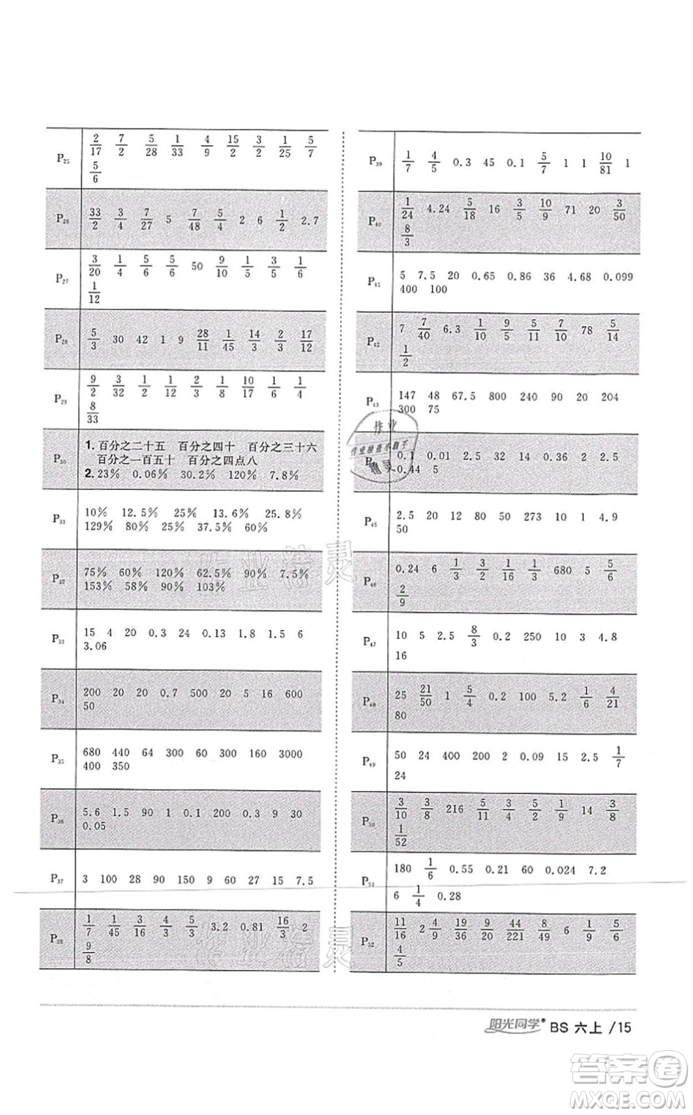 江西教育出版社2021陽光同學(xué)課時優(yōu)化作業(yè)六年級數(shù)學(xué)上冊BS北師版四川專版答案