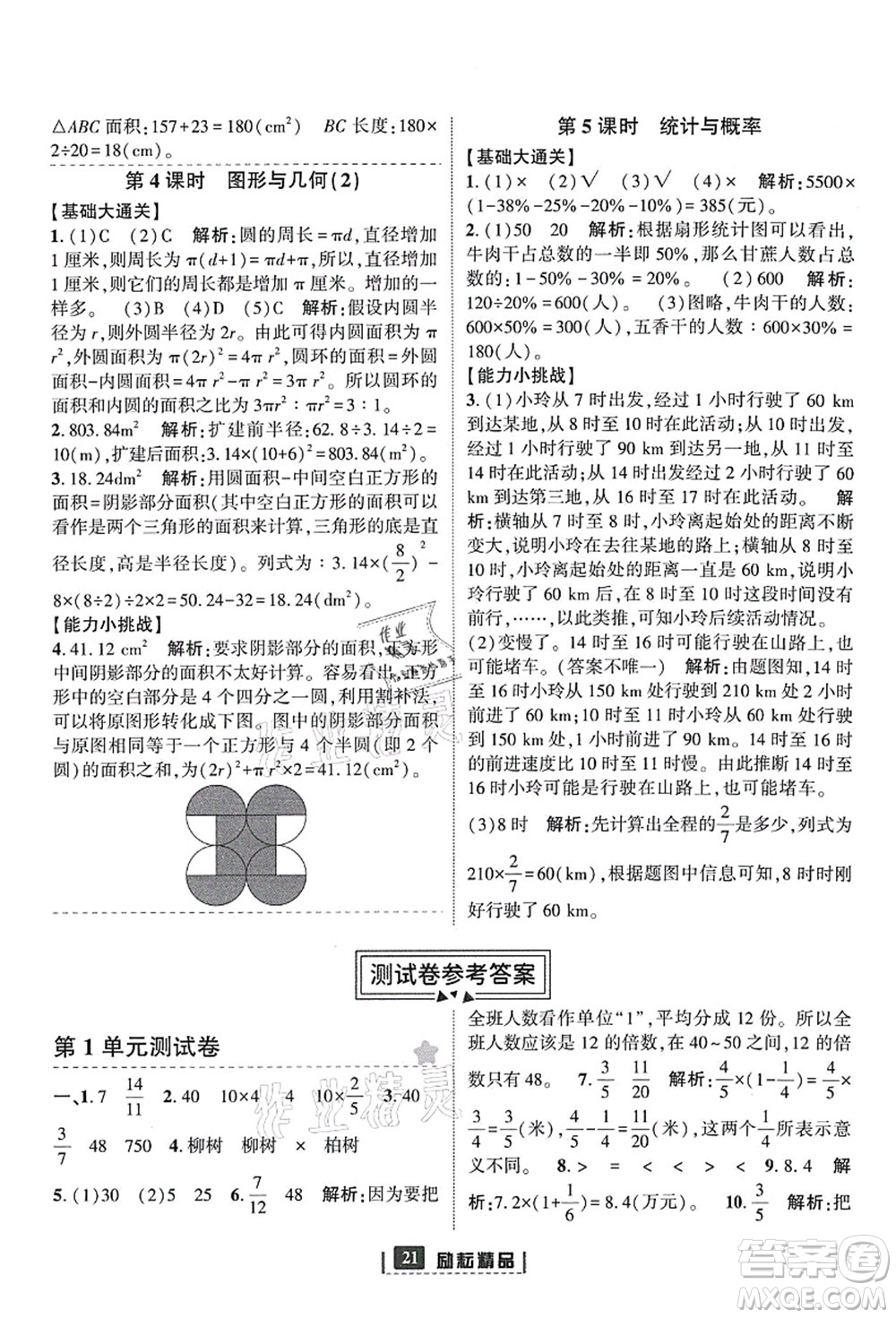 延邊人民出版社2021勵(lì)耘新同步六年級(jí)數(shù)學(xué)上冊(cè)人教版答案