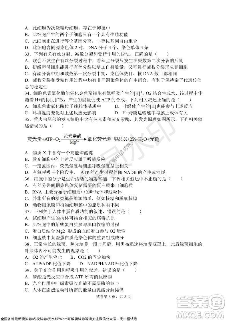 甘肅天水一中高三級2021-2022學(xué)年度第一學(xué)期第二次階段考試生物試題及答案