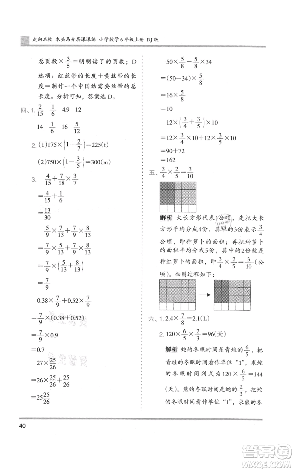 湖南師范大學(xué)出版社2021木頭馬分層課課練六年級(jí)上冊(cè)數(shù)學(xué)人教版浙江專(zhuān)版參考答案