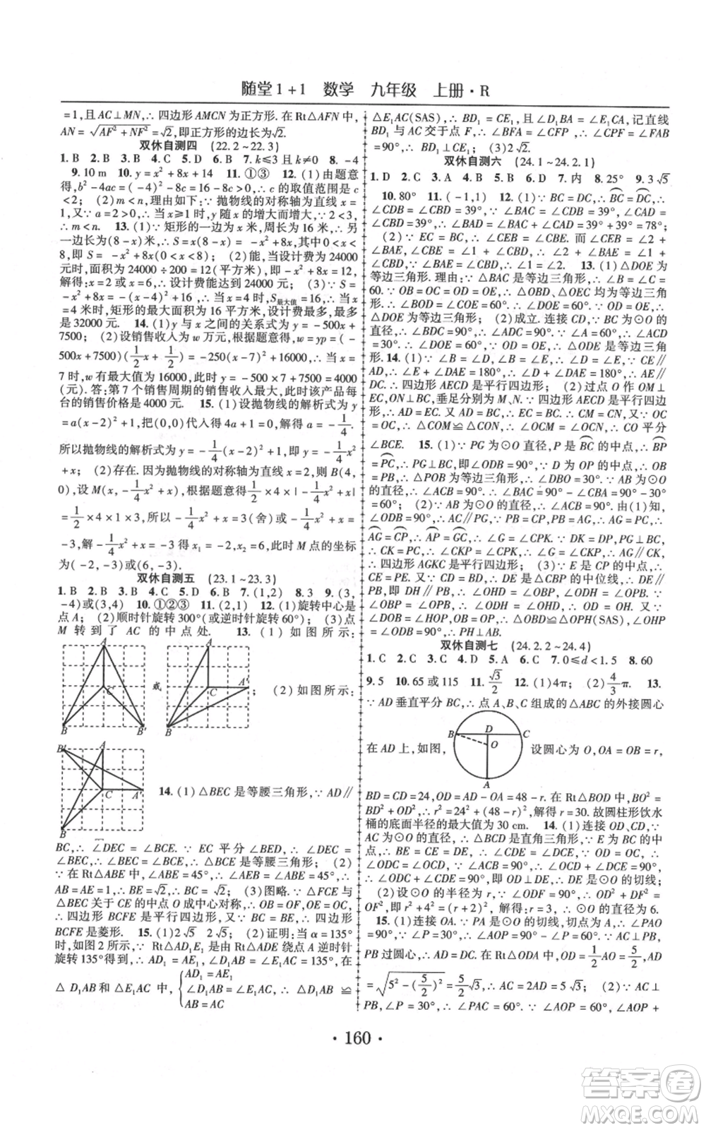 云南美術出版社2021隨堂1+1導練九年級上冊數學人教版參考答案