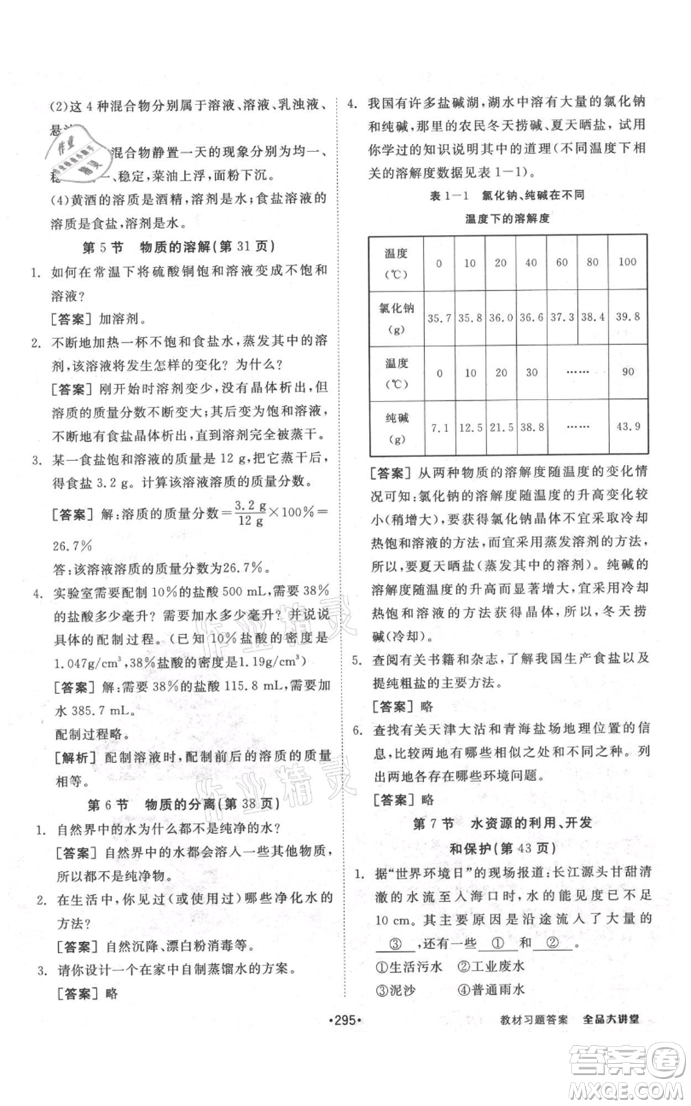 開明出版社2021全品大講堂八年級(jí)上冊(cè)生物科學(xué)浙教版參考答案