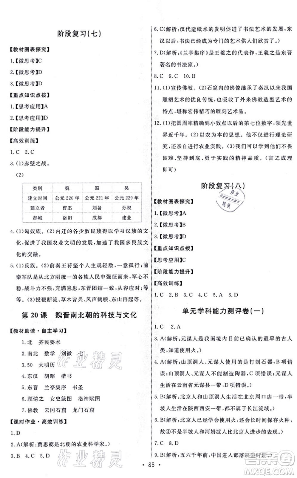 人民教育出版社2021能力培養(yǎng)與測試七年級(jí)歷史上冊(cè)人教版答案