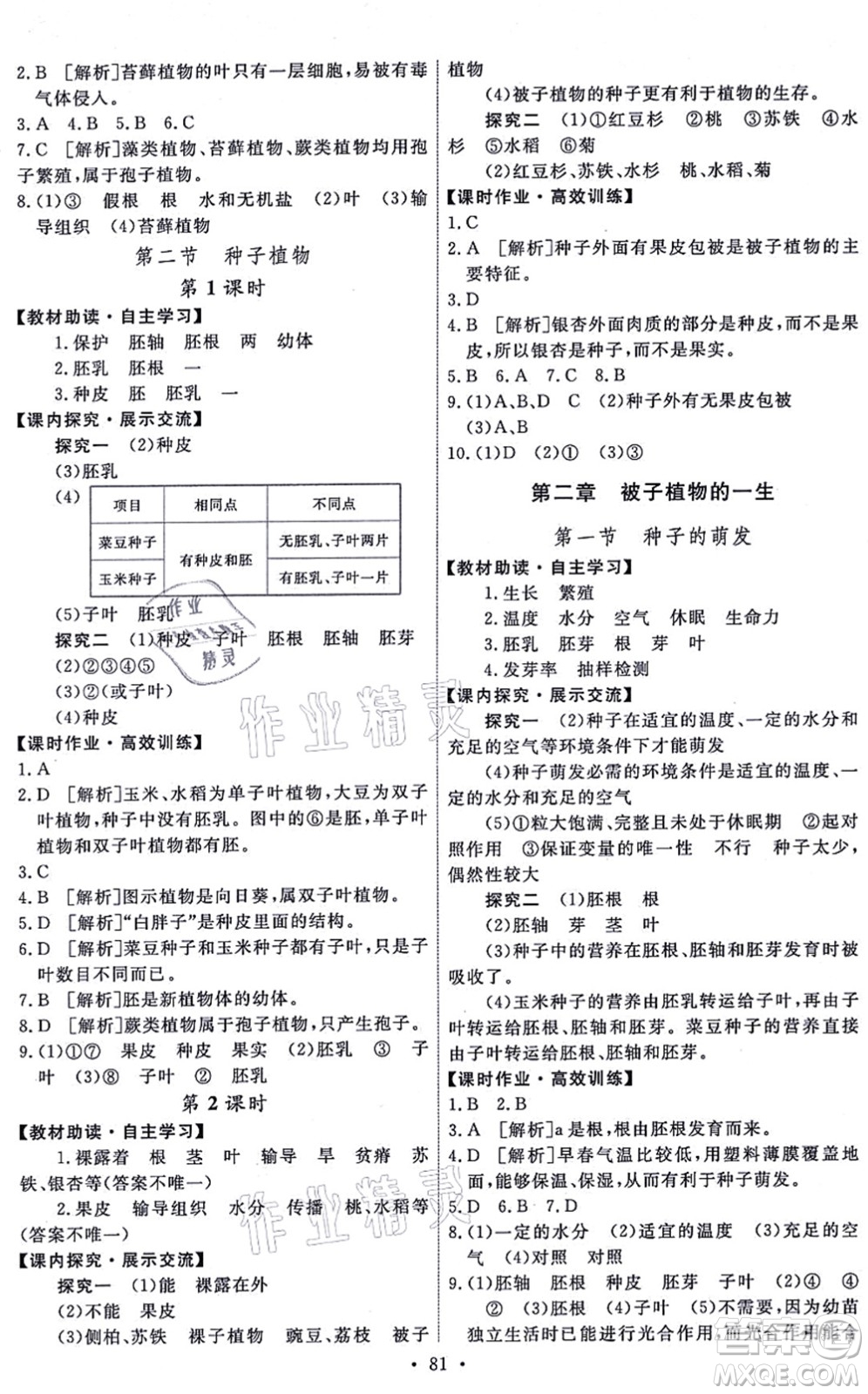 人民教育出版社2021能力培養(yǎng)與測(cè)試七年級(jí)生物上冊(cè)人教版湖南專版答案