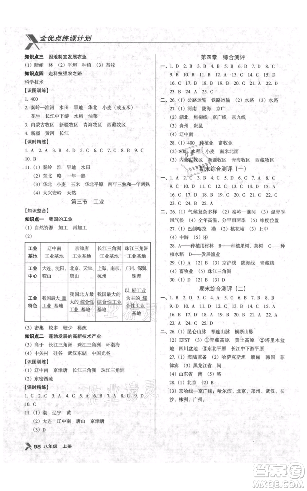 中國(guó)地圖出版社2021全優(yōu)點(diǎn)練課計(jì)劃八年級(jí)上冊(cè)地理人教版參考答案