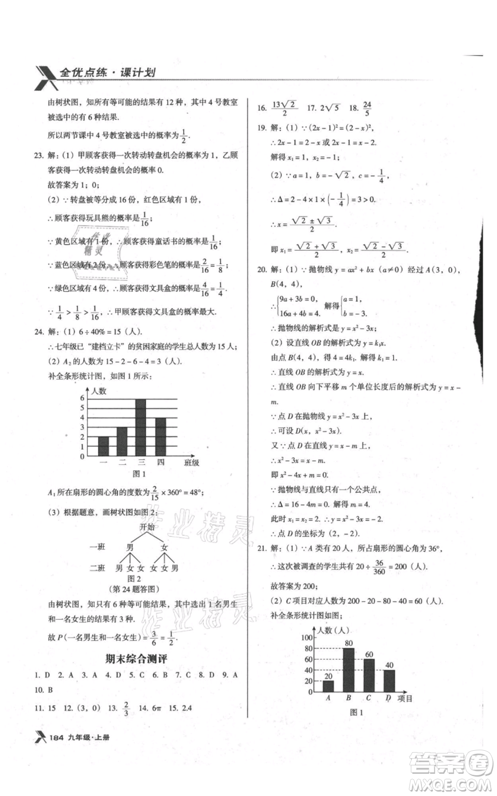 遼海出版社2021全優(yōu)點練課計劃九年級上冊數(shù)學人教版參考答案