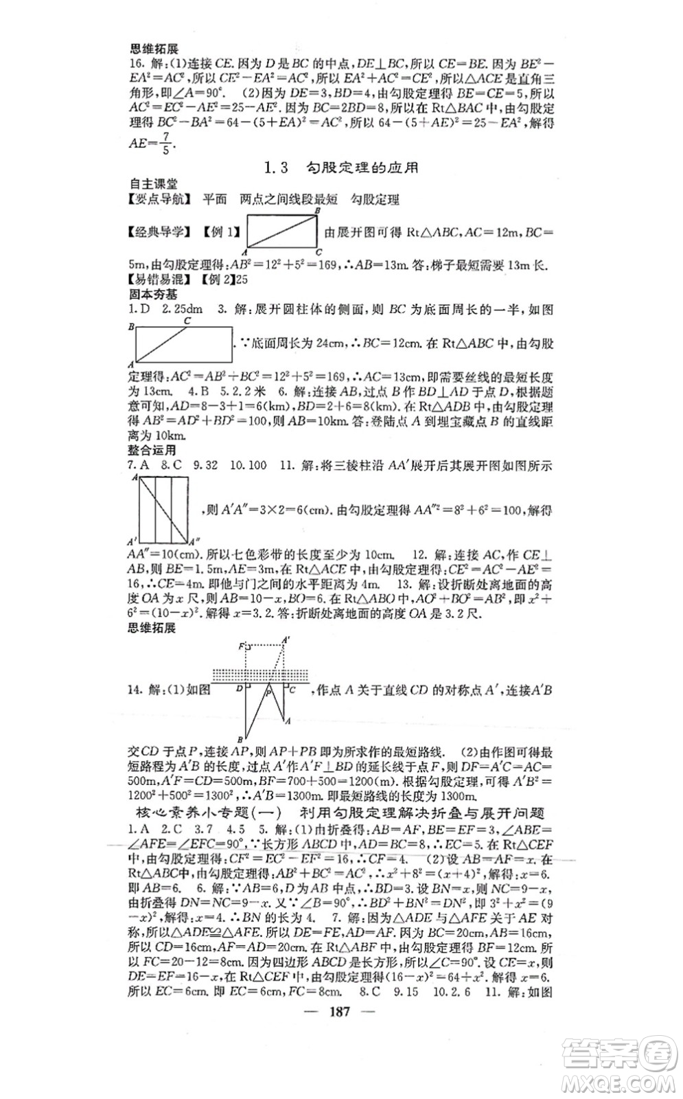 四川大學(xué)出版社2021課堂點睛八年級數(shù)學(xué)上冊北師版答案