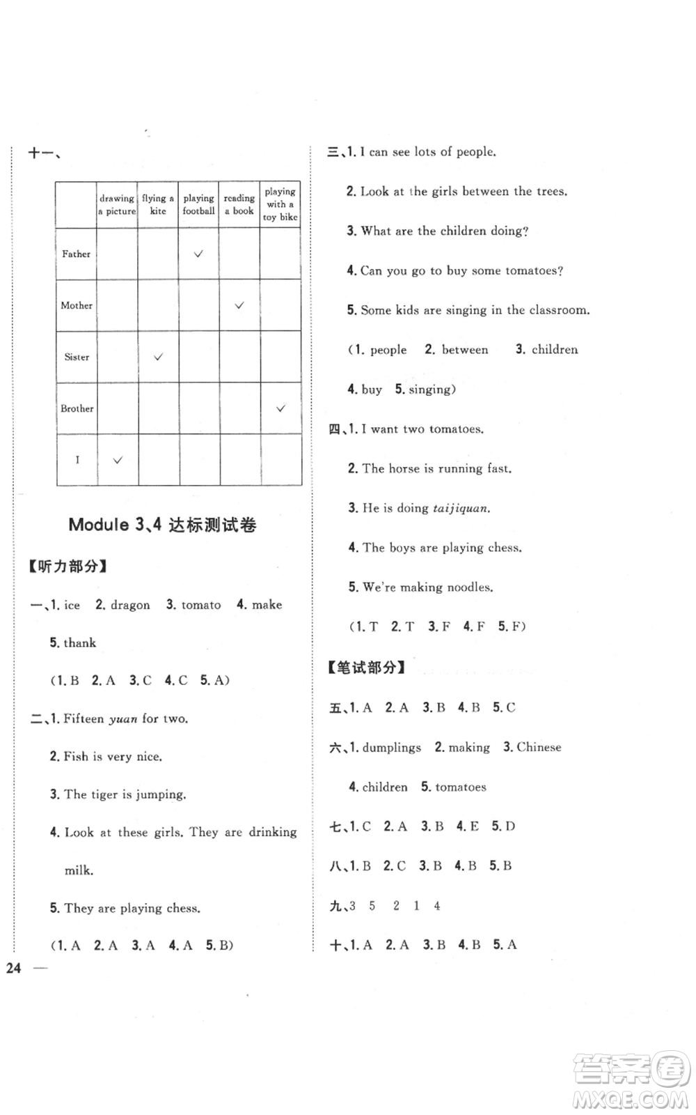 吉林人民出版社2021全科王同步課時(shí)練習(xí)四年級(jí)上冊(cè)英語(yǔ)外研版參考答案