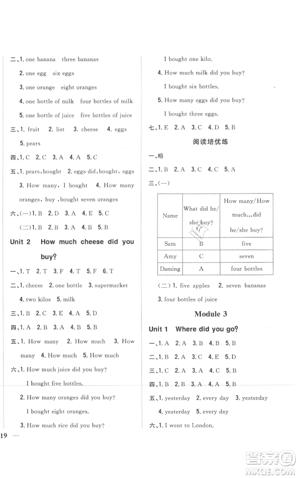 吉林人民出版社2021全科王同步課時(shí)練習(xí)五年級(jí)上冊(cè)英語外研版參考答案