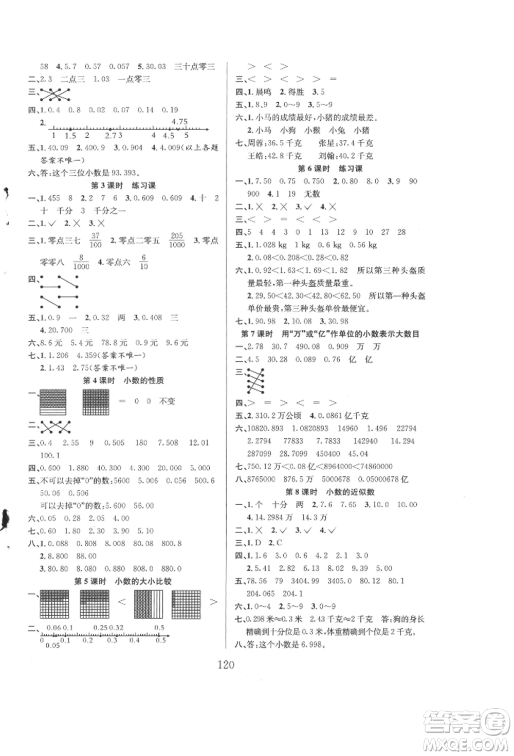 安徽人民出版社2021陽光課堂課時(shí)作業(yè)五年級(jí)數(shù)學(xué)上冊(cè)蘇教版參考答案