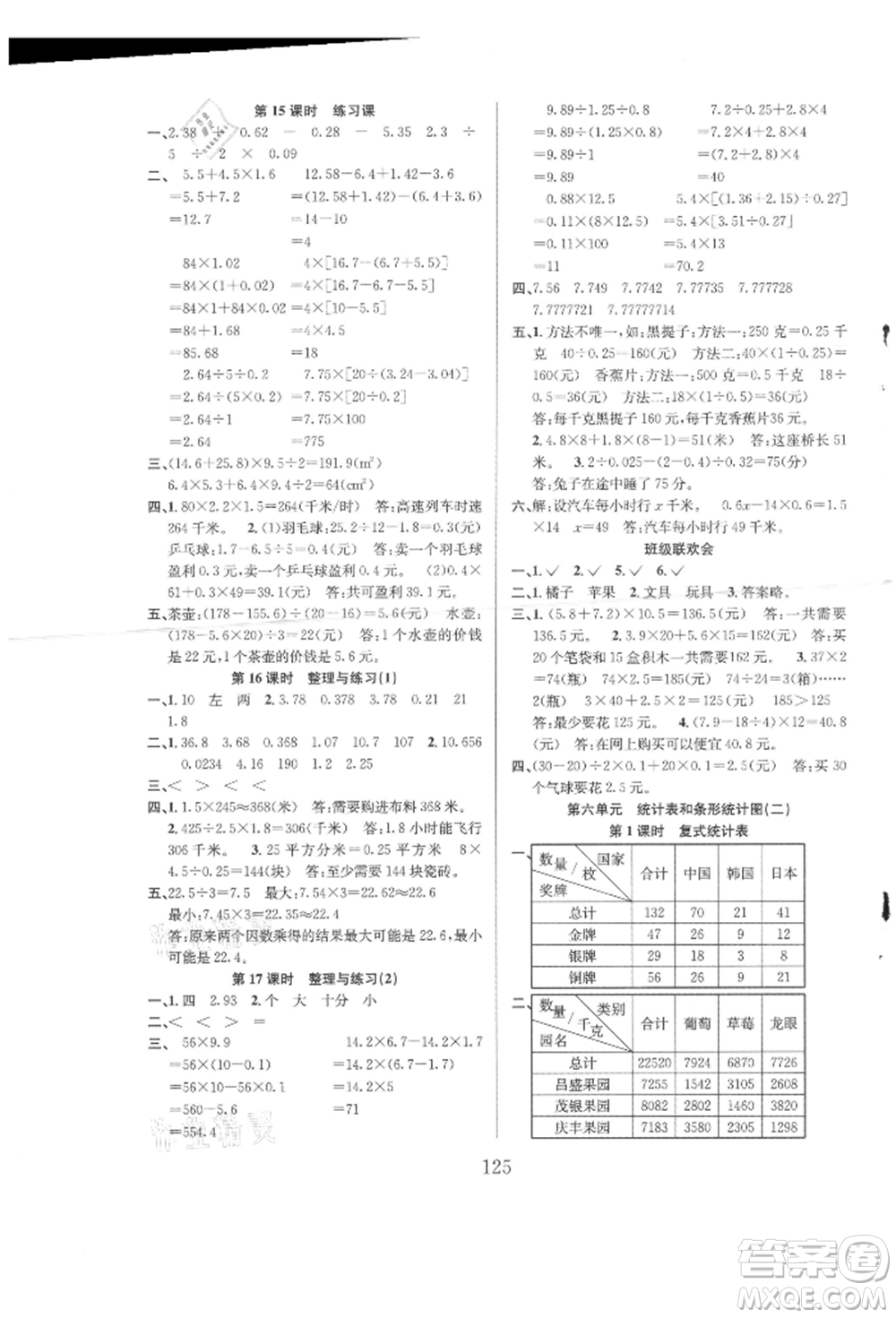 安徽人民出版社2021陽光課堂課時(shí)作業(yè)五年級(jí)數(shù)學(xué)上冊(cè)蘇教版參考答案