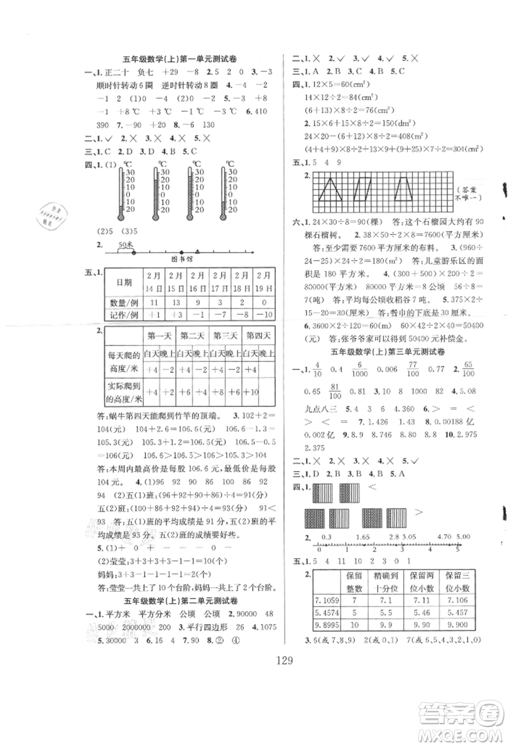 安徽人民出版社2021陽光課堂課時(shí)作業(yè)五年級(jí)數(shù)學(xué)上冊(cè)蘇教版參考答案